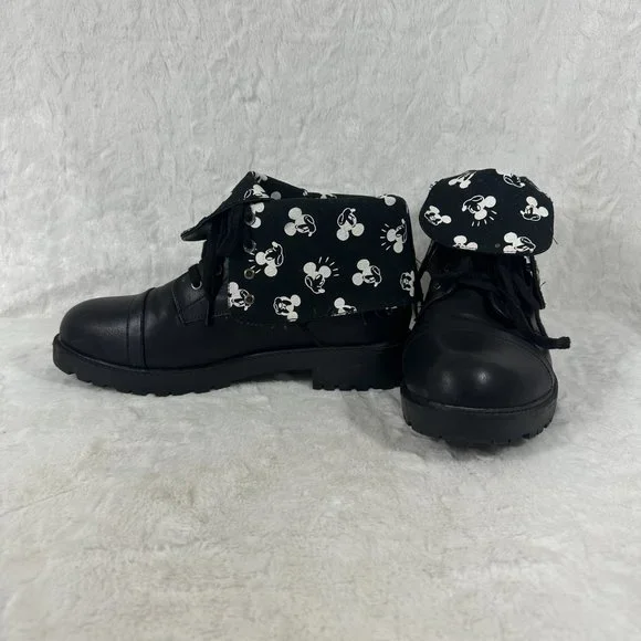 Torrid Disney Mickey Mouse Black PU Leather Fold Over Combat Boots SZ 10.5 WW - Picture 4 of 11